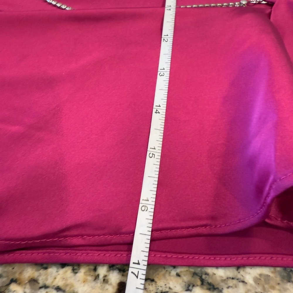 Satin fuchsia rhinestone embellished open back top SZ Small - Picture 6 of 8